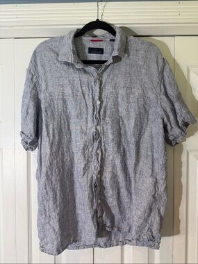 Toscano Men's Light Gray Blue 100% Linen Button-Down Shirt
